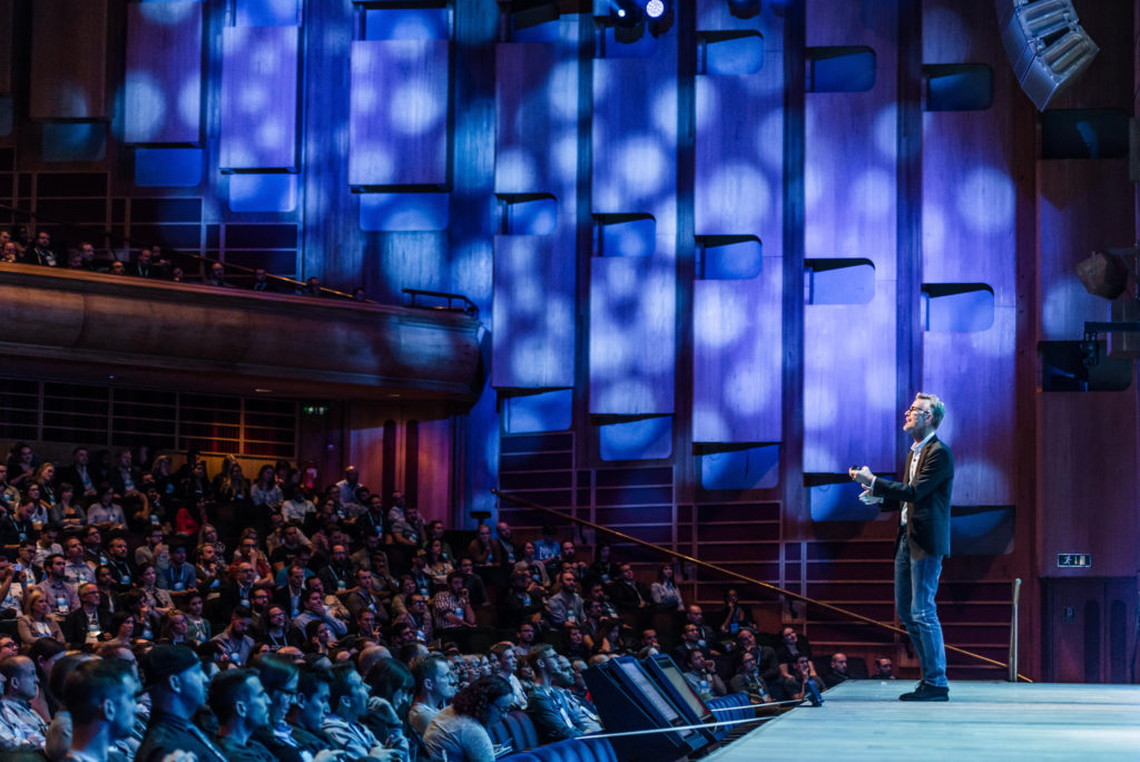 Jeff Veen speaking on stage at the Barbican